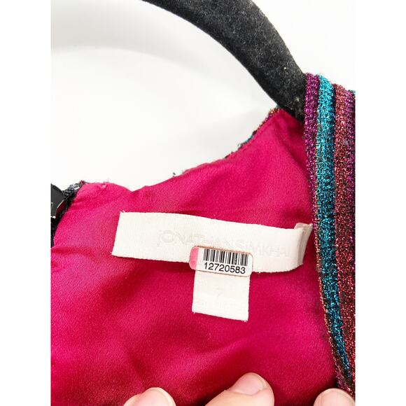 Jonathan Simkhai Rainbow Metallic Pleated Long Sleeve V-Neck Knit Party Gown 2 - Picture 6 of 6